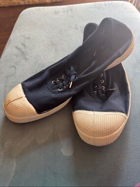 Bensimon Navy Blue Canvas Sneakers with Cream Toe Cap